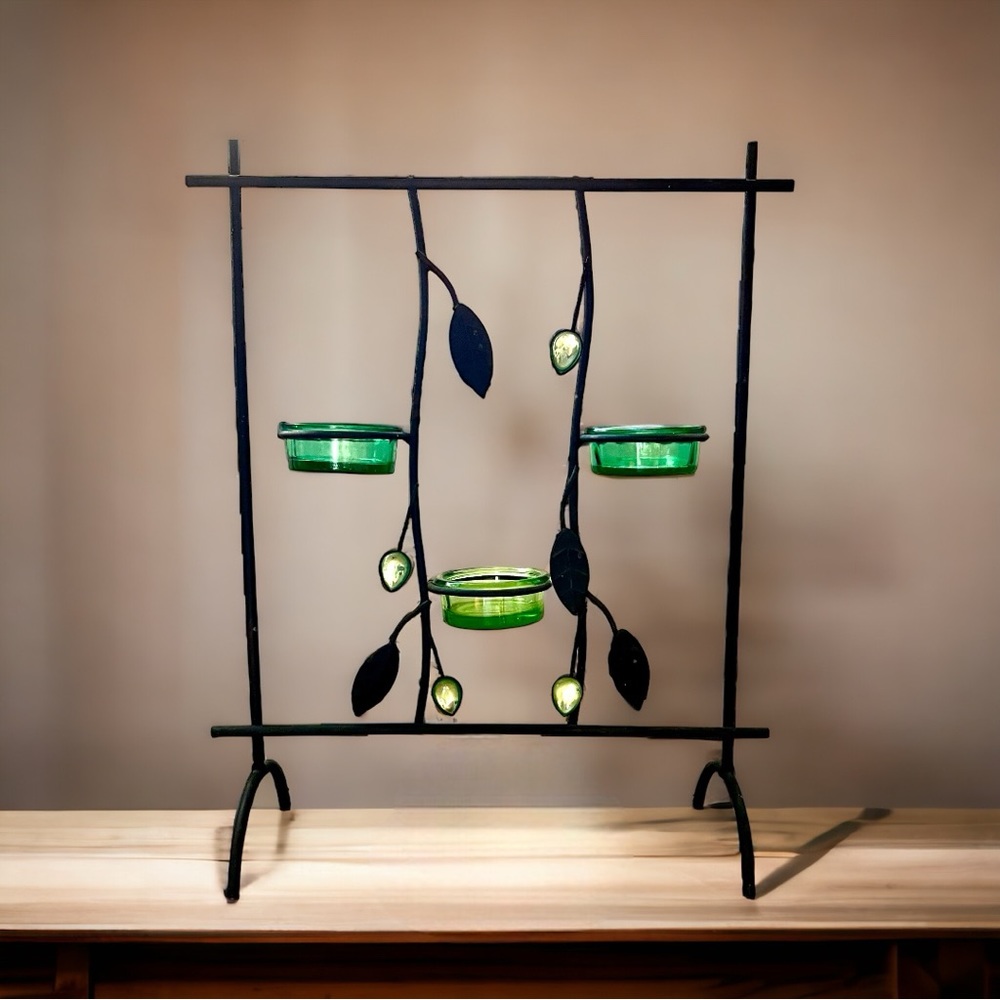 Set of 3 Green Votive Candle Holder / Candle Stands